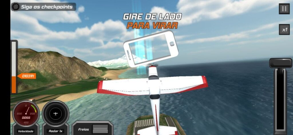 imagem da tela do jogo de aplicativo de celular com um avião branco ao centro