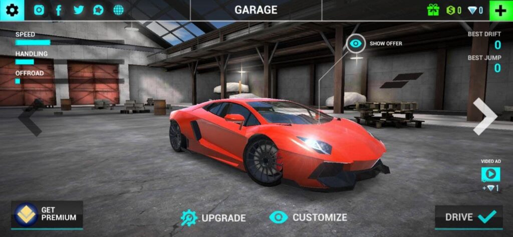 Imagem do jogo de aplicativo de celular com um carro esportivo vermelho em uma garagem