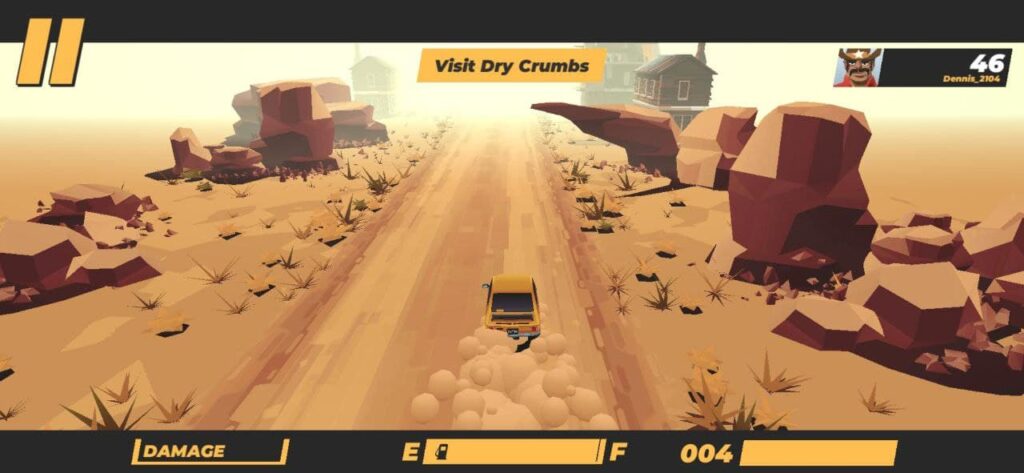 Imagem do jogo de aplicativo de celular com um carro amarelo no deserto 