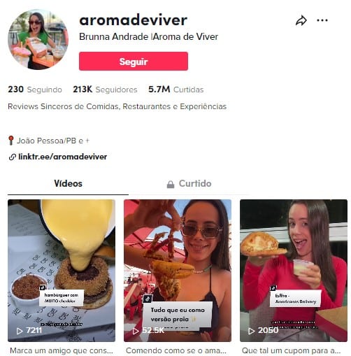 Perfil de influenciadora no tik Tok