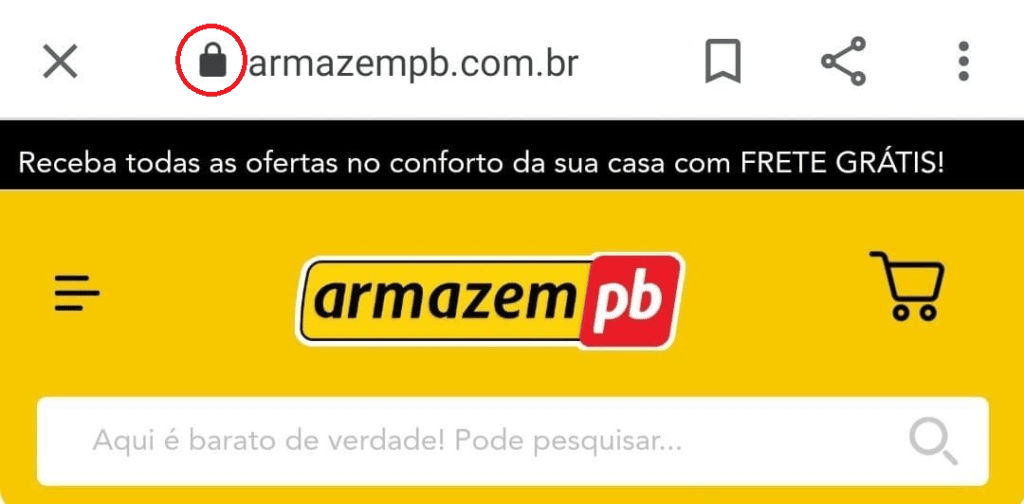 Símbolo de segurança na internet o cadeado na URL do site do Armazém PB