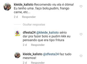 Print do Instagram com dúvida se a fritadeira elétrica faz bolo