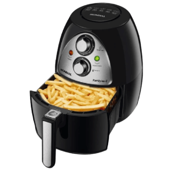 Fotografia de air fryer com batata palito dentro