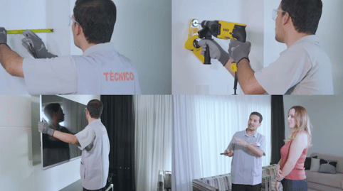 Fotografias de homem instalando TV