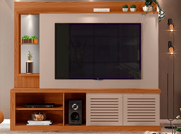 Foto de painel de TV com decoração