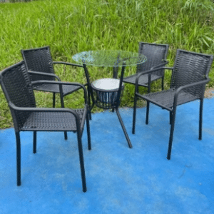 Conjunto de Mesa Terraço Alegro Liz CJMb401315PP com Tampo de Vidro 4 Cadeiras Preto