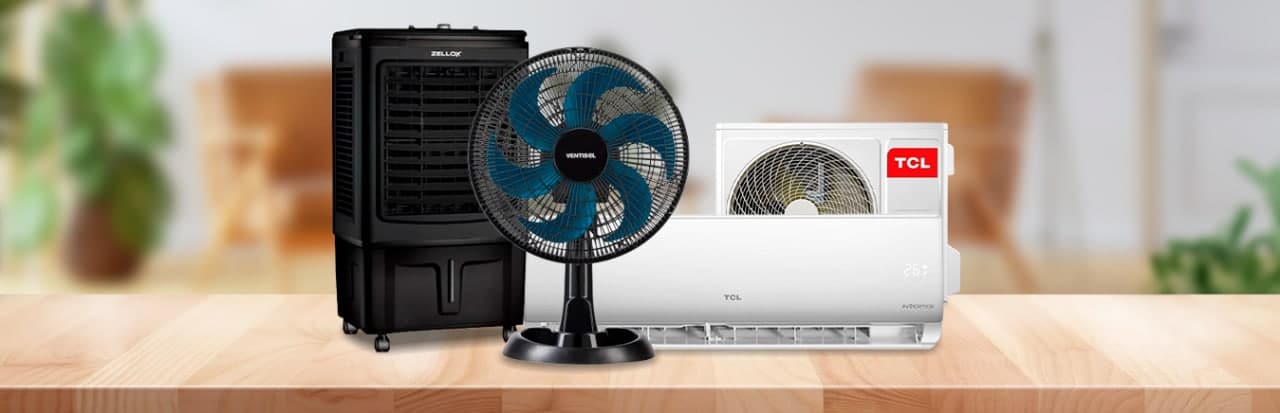 ventilador, ar-condicionado e climatizador