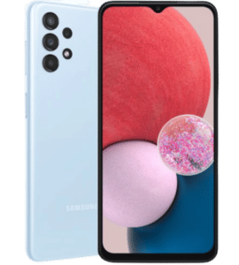 Linha Galaxy A13 da sansumg na cor azul frente e verso