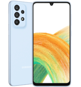 Linha Galaxy A33 frente e verso na cor azul