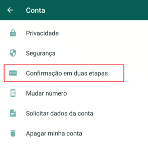 Print da configuração em duas etapas WhatsApp