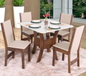 Conjunto de Mesa Sala de Jantar Móveis São Carlos Amanda com Tampo MDF 4 Cadeiras Bronze Off