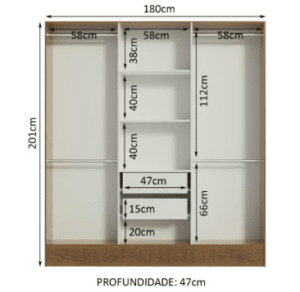 Medidas do Guarda-Roupa Casal Madesa Vip 6 Portas Batentes